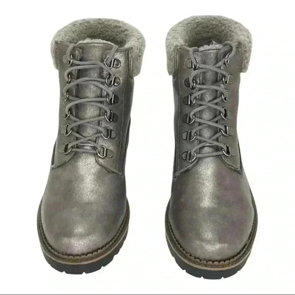 Size 8 - Esprit Candis Grey Faux Leather Faux Fur Trim Womens Ankle Boots - Picture 12 of 16